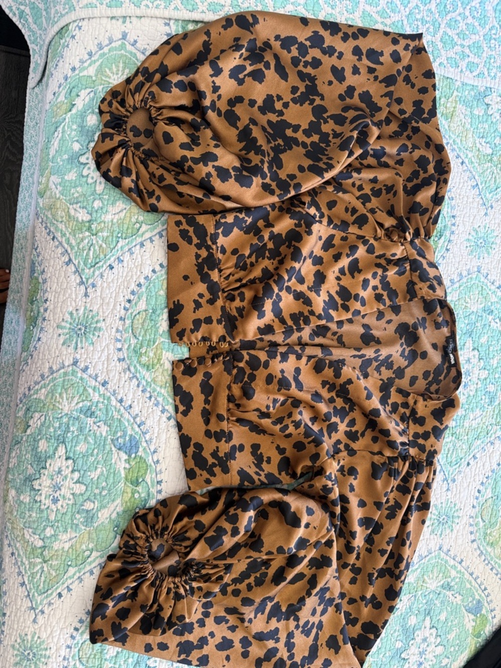 Fashion Nova Brown and Black Leopard Print Satin Blouse